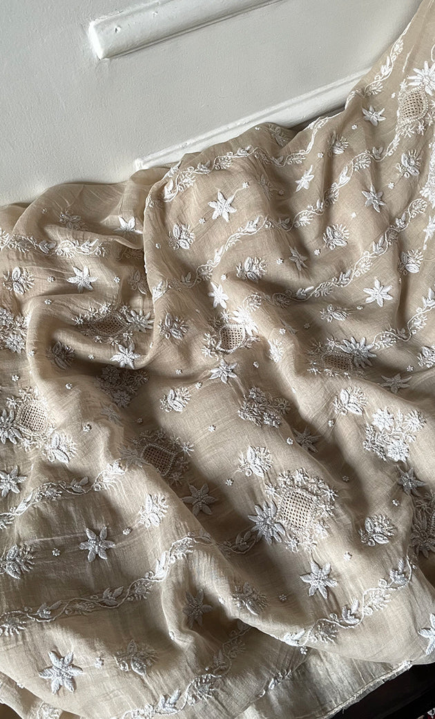 Women's Lakhnavi Handcrafted Unstitched Mul Chanderi Kurta And Dupatta Set - HONC0329035