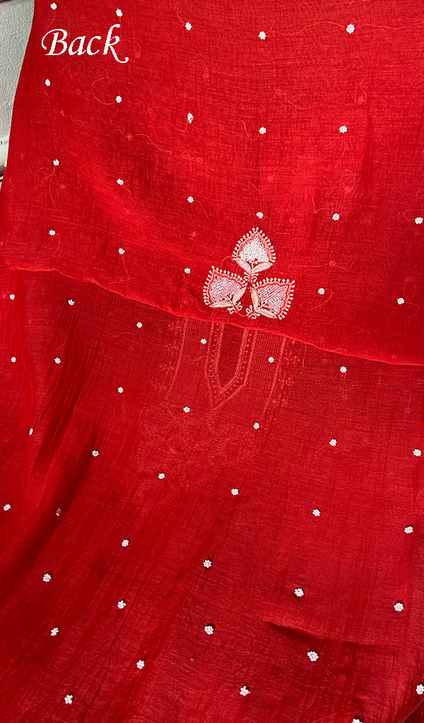 Jazba Women's Lakhnavi Handcrafted Mul Chanderi Unstitched Chikankari Full Suit - HONC0370175