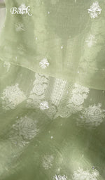 将图像加载到图库查看器中， Women's Lakhnavi Handcrafted Pure Organza Chikankari Unstitched Kurta And Dupatta Set- HONC0352106
