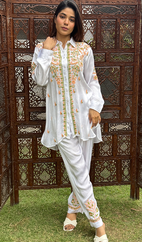 Women's Lakhnavi Handcrafted Modal Cotton Chikankari Kurta And Palazzo Set - HONC0244585