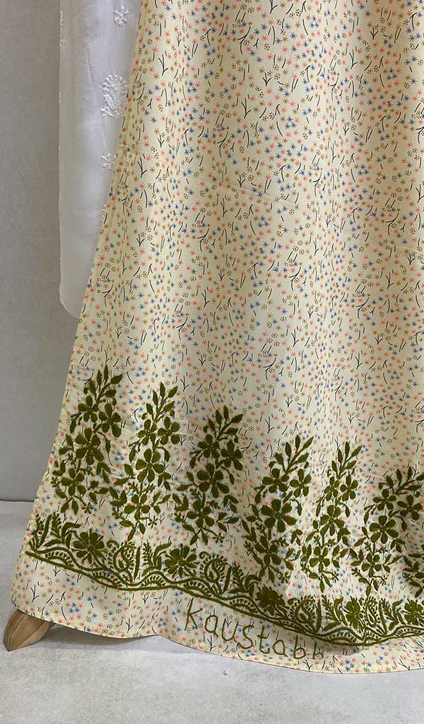 Lucknowi 手工绉纱 Chikankari 披肩 - HONC040990