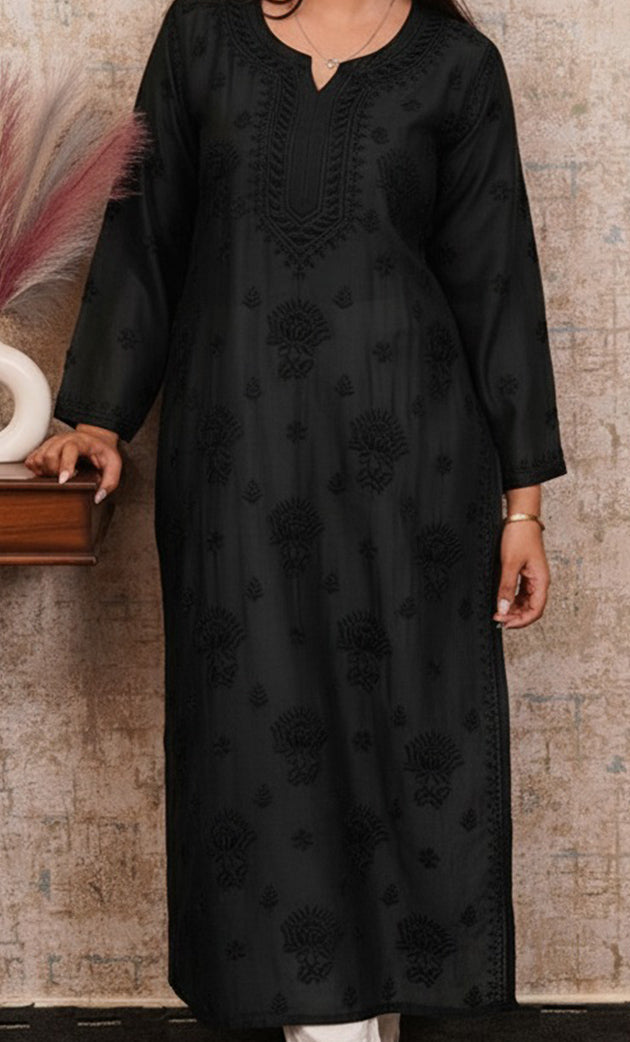 Sufi Women's Lucknowi Handcrafted Chanderi Silk Chikankari Kurti - HONC0333635