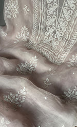 Load image into Gallery viewer, Women&#39;s Lakhnavi Handcrafted Pure Organza Chikankari Unstitched Kurta And Dupatta Set- HONC0304478
