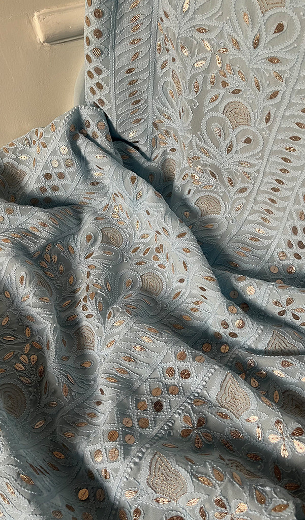 Women's Lakhnavi Handcrafted Viscose Georgette Chikankari Full Suit Material - HONC0270927