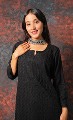 Load image into Gallery viewer, Women&#39;s Lucknowi Handcrafted Modal Cotton Chikankari Kurti - HONC0327115
