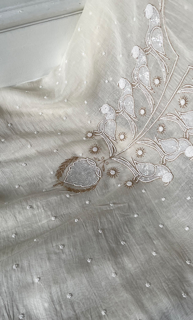 Jazba Women's Lakhnavi Handcrafted Mul Chanderi UnStitched Kurta And Dupatta Set - HONC0320724