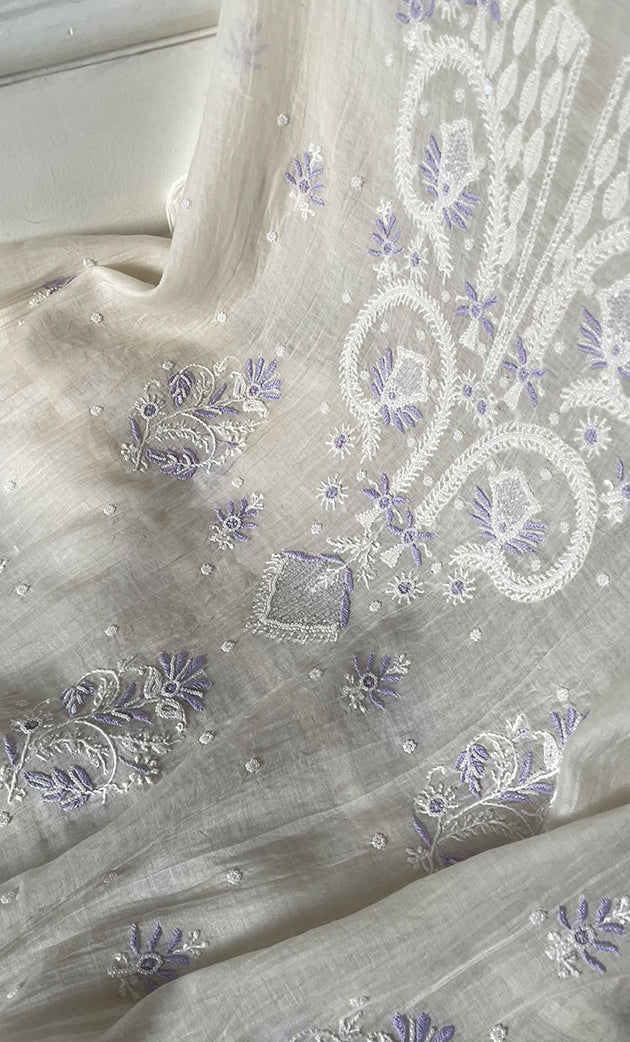 Women's Lakhnavi Handcrafted Unstitched Mul Chanderi Kurta And Dupatta Set - HONC0319475