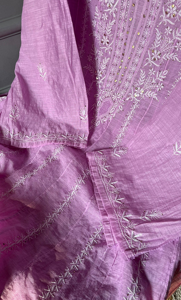 Women's Lakhnavi Handcrafted Chanderi Silk Semi - Stitched Anarkali And Dupatta Set - HONC0273156