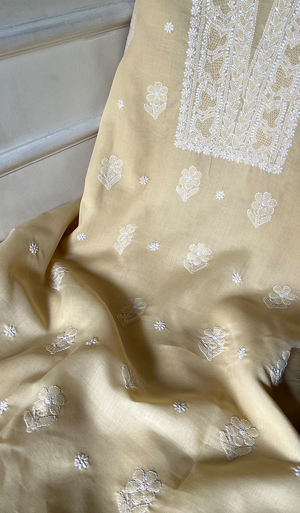 Farah Women's Lakhnavi Handcrafted Unstitched Cotton Chikankari Suit Material - HONC0298923