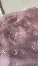 Load image into Gallery viewer, Women's Lakhnavi Handcrafted Pure Organza Chikankari Unstitched Kurta And Dupatta Set- HONC0329217