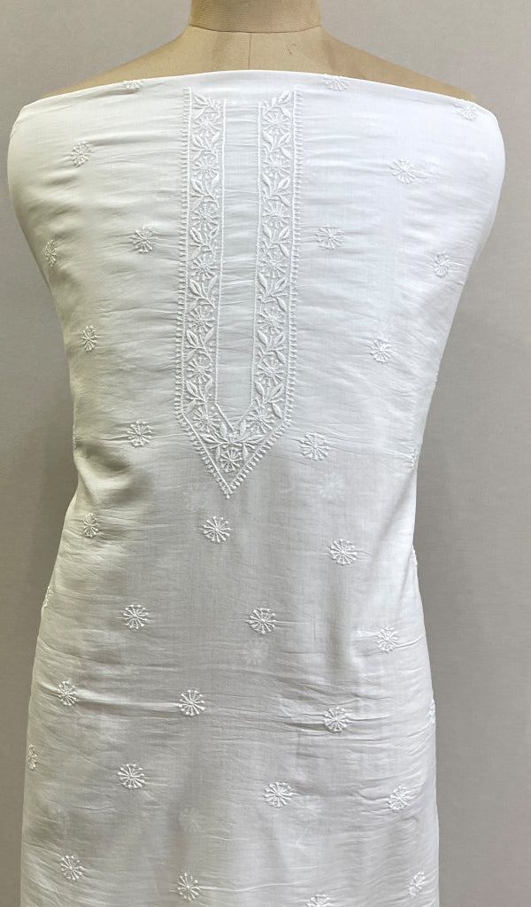 Lucknowi Handcrafted White Cotton Chikankari Unstitched Men's Kurta Fabric -  HONC0222195