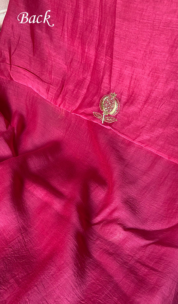 Women's Lakhnavi Handcrafted Chanderi Silk Unstitched Chikankari Full Suit - HONC0355234