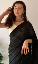 Load image into Gallery viewer, Women's Lakhnavi Handcrafted Pure Silk Georgette Chikankari Saree - HONC0310644