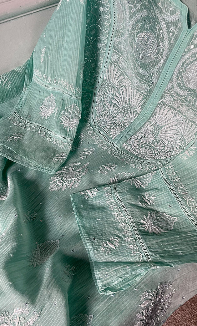 Women's Lakhnavi Handcrafted Mul Chanderi Semi - Stitched Kurta And Dupatta Set - HONC0302256