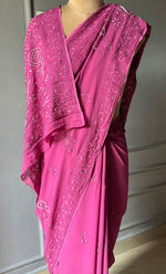 Load image into Gallery viewer, Women&#39;s Lakhnavi Handcrafted Viscose Georgette Chikankari Saree - HONC0290059
