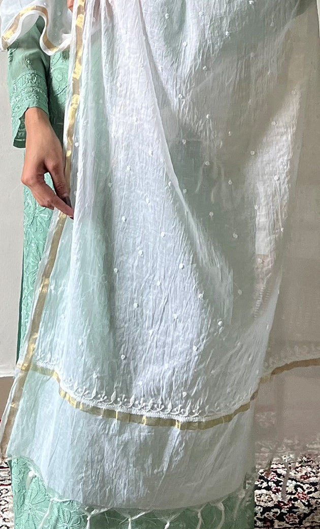 Women's Lakhnavi Handcrafted Mul Chanderi Chikankari Dupatta - HONC0324055