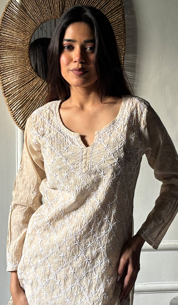 Women's Lakhnavi Handcrafted Cotton Chikankari Top - HONC0347034
