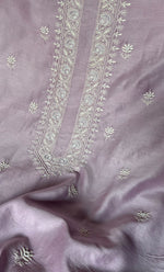 将图像加载到图库查看器中， Lucknowi Handcrafted Chanderi Silk Unstitched Chikankari Unisex Kurta Fabric  -  HONC0330186