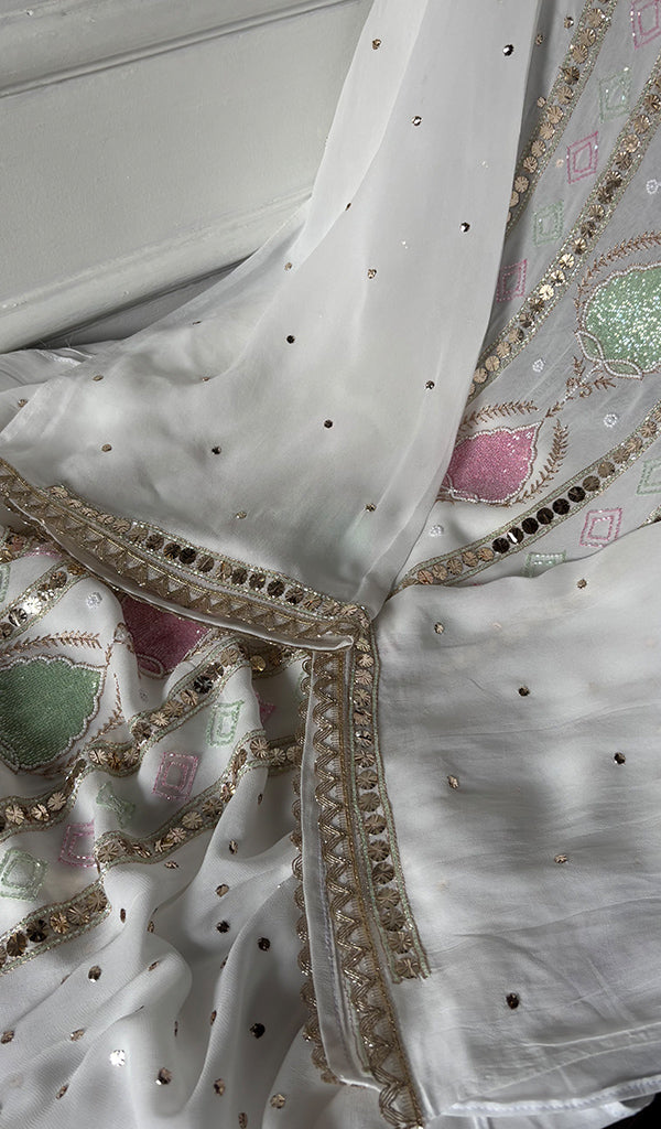 Women's Lucknowi Handcrafted Viscose Georgette Unstitched Chikankari Kurta and Dupatta Set- HONC0329581