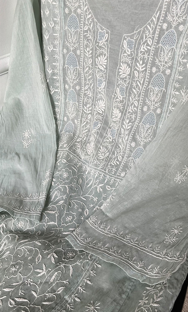 Women's Lakhnavi Handcrafted Chanderi Silk Semi - Stitched Anarkali And Dupatta Set - HONC0304456