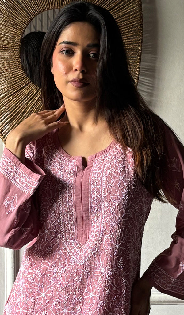 Women's Lakhnavi Handcrafted Cotton Chikankari Kurti - HONC0343825