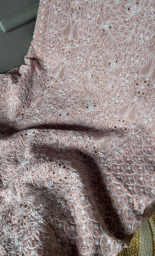 Women's Lakhnavi Handcrafted Unstitched Cotton Chikankari Suit Material - HONC0264453