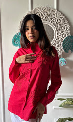 将图像加载到图库查看器中， Women&#39;s Lakhnavi Handcrafted Cotton Chikankari Top - HONC0299406
