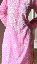Load image into Gallery viewer, Women&#39;s Lucknowi Handcrafted Cotton Chikankari Kurti - HONC0290209

