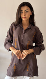 将图像加载到图库查看器中， Women's Lakhnavi Handcrafted Cotton Chikankari Top - HONC03257630