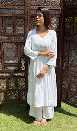 Load image into Gallery viewer, Women&#39;s Lucknowi Handcrafted Muslin Chikankari Kurti - HONC0202141
