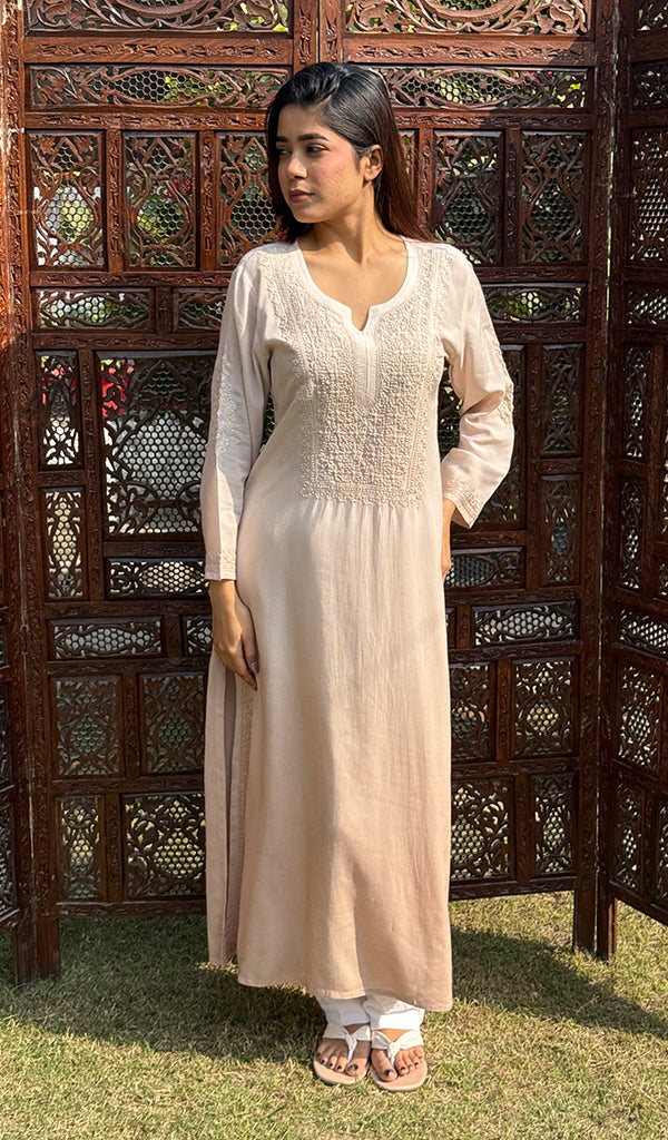 Women's Lucknowi Handcrafted Muslin Chikankari Kurti - HONC0237028