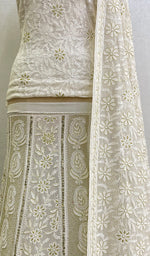 将图像加载到图库查看器中， Women&#39;s Lakhnavi Handcrafted Bridal Pure Silk Georgette Chikankari Lehenga Set - HONC0155611
