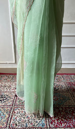 Load image into Gallery viewer, Women's Lucknowi Handcrafted Pure Organza Silk Chikankari Saree - HONC0356072