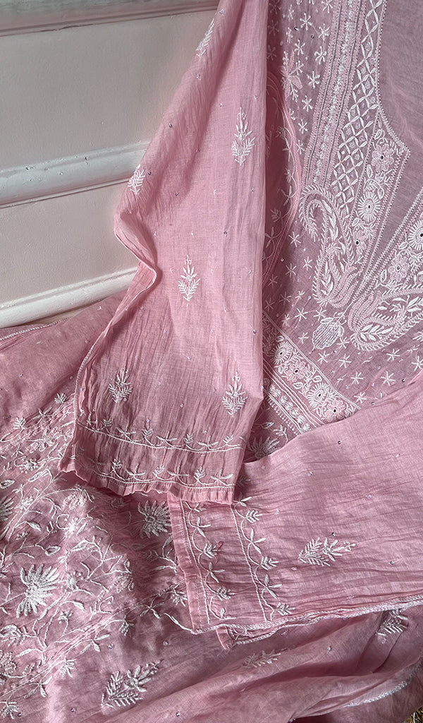Women's Lakhnavi Handcrafted Mul Chanderi Semi - Stitched Kurta And Dupatta Set - HONC0277646