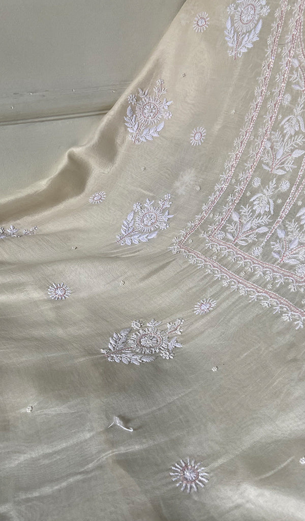 Women's Lakhnavi Handcrafted Mul Chanderi Unstitched Kurta And Dupatta Set - HONC0298568