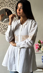 Load image into Gallery viewer, Mahika Women's Lucknowi Handcrafted Slub Cotton Chikankari Shirt - HONC0344238