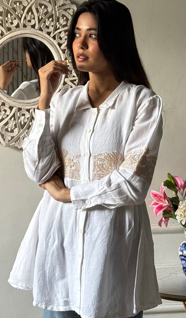 Mahika Women's Lucknowi Handcrafted Slub Cotton Chikankari Shirt - HONC0344238