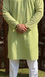 Load image into Gallery viewer, Men&#39;s Faux-Georgette Hakoba Kurta - HONC0261843
