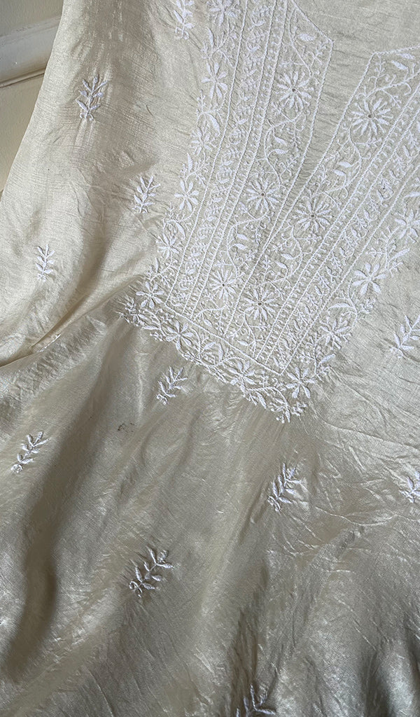 Women's Lakhnavi Handcrafted Tussar Silk Chikankari Kurta And Dupatta Set - HONC0256812