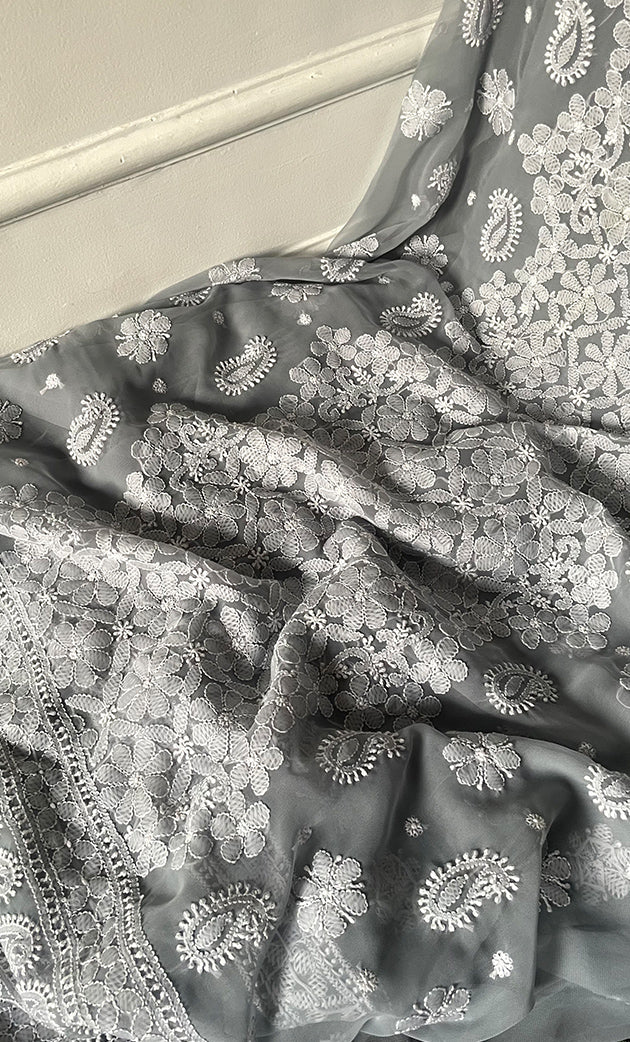 Women's Lucknowi Handcrafted Faux-Georgette Chikankari Suit Material - HONC0274416