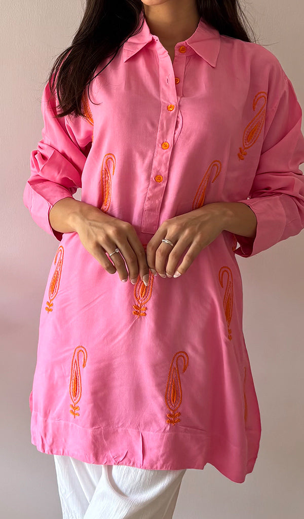 Aamna Women's Lakhnavi Handcrafted Cotton Chikankari Top - HONC0325776
