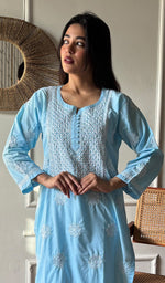 Load image into Gallery viewer, Tayeba Women's Lucknowi Handcrafted Mul Cotton Chikankari Kurti - HONC0133738