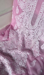 Load image into Gallery viewer, Women's Lucknowi Handcrafted Faux-Georgette Unstitched Chikankari Suit Material - HONC0348784
