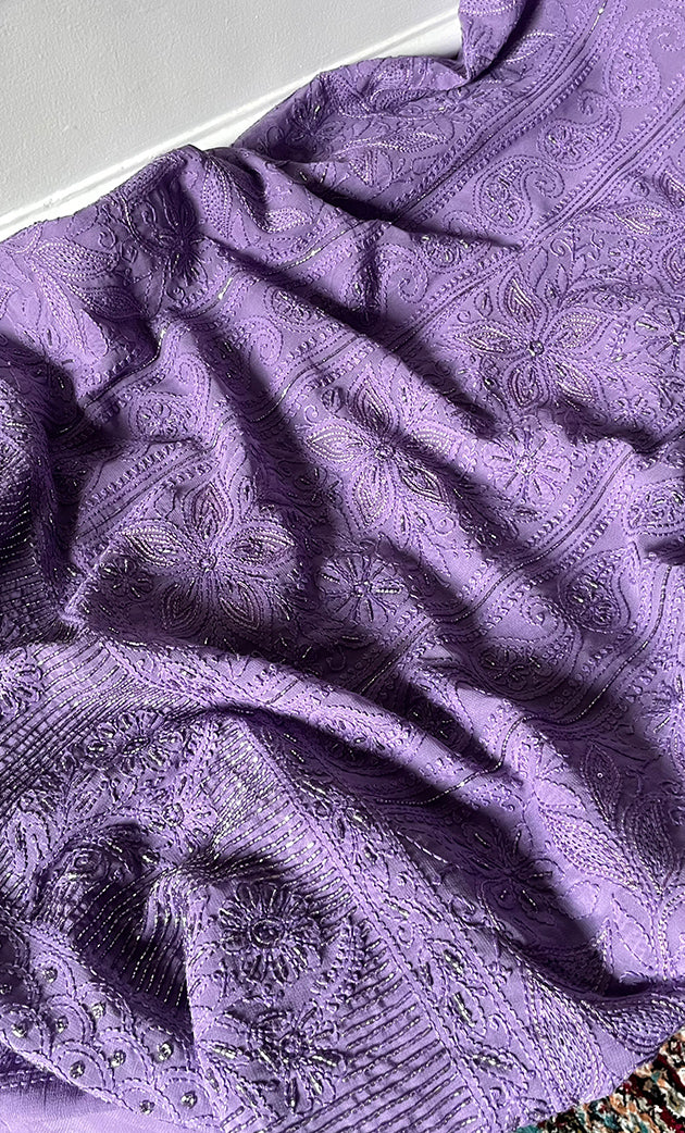 Women's Lakhnavi Handcrafted Viscose Georgette Chikankari Full Suit Material - HONC0274222