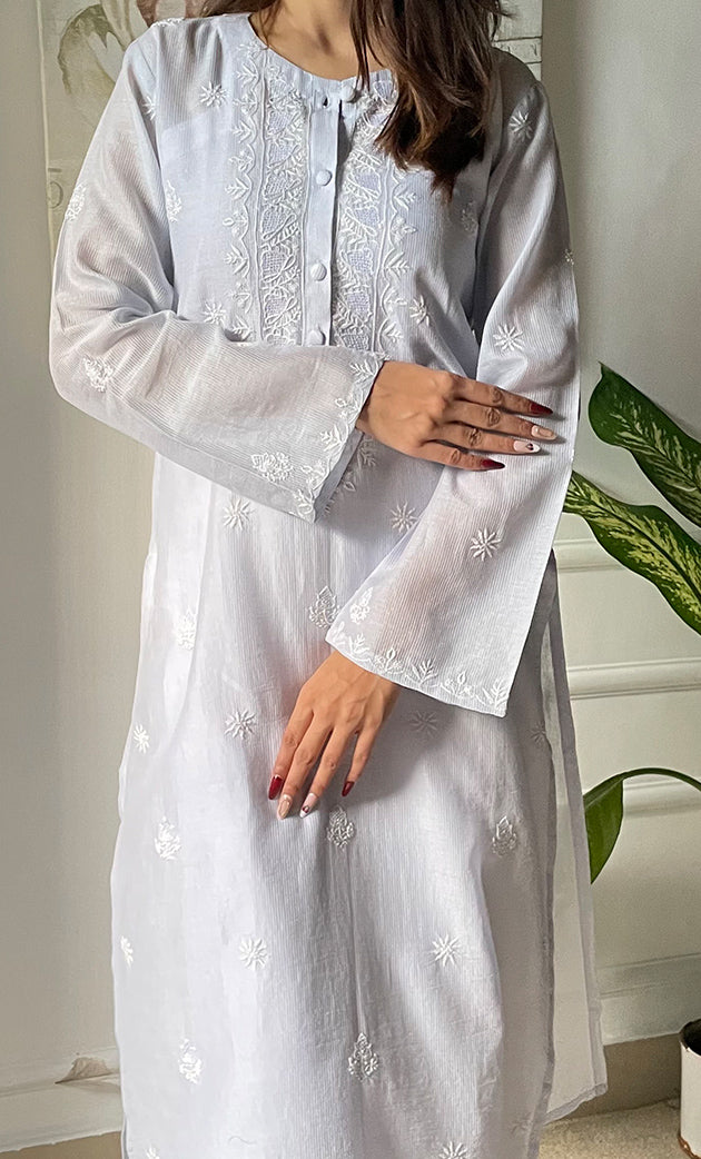 Amayra Women's Lucknowi Handcrafted Maheshwari Mul Chanderi Chikankari Kurti - HONC0300053