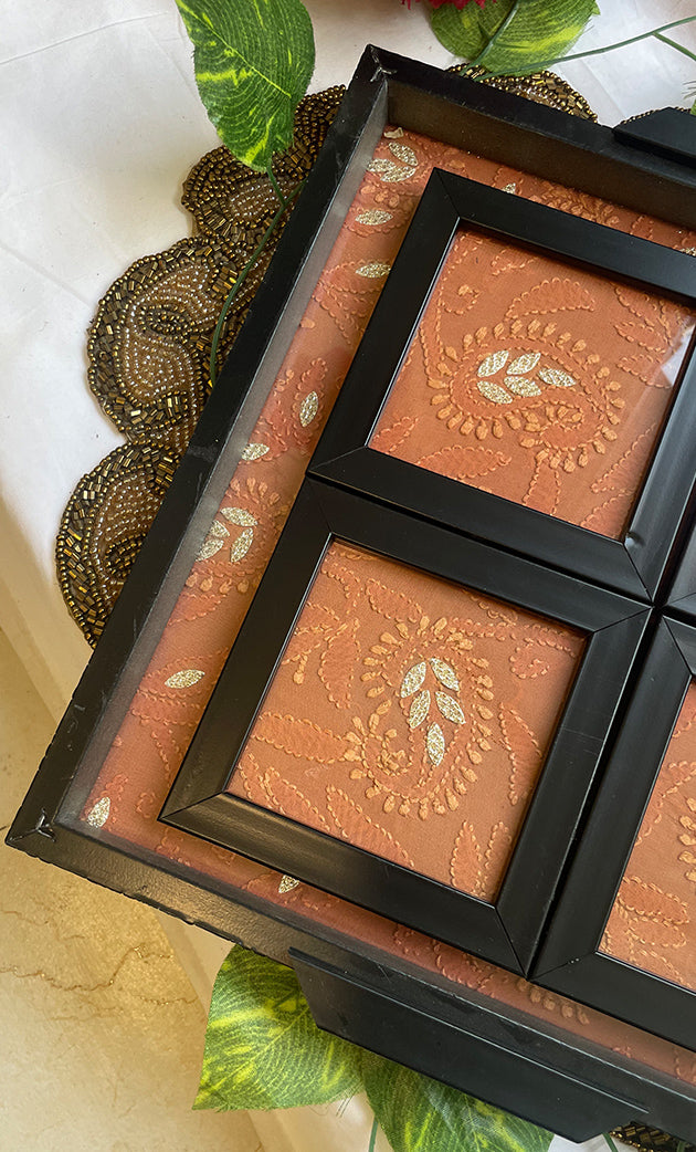 Chikankari Tray with Four Coasters - HONC0238658