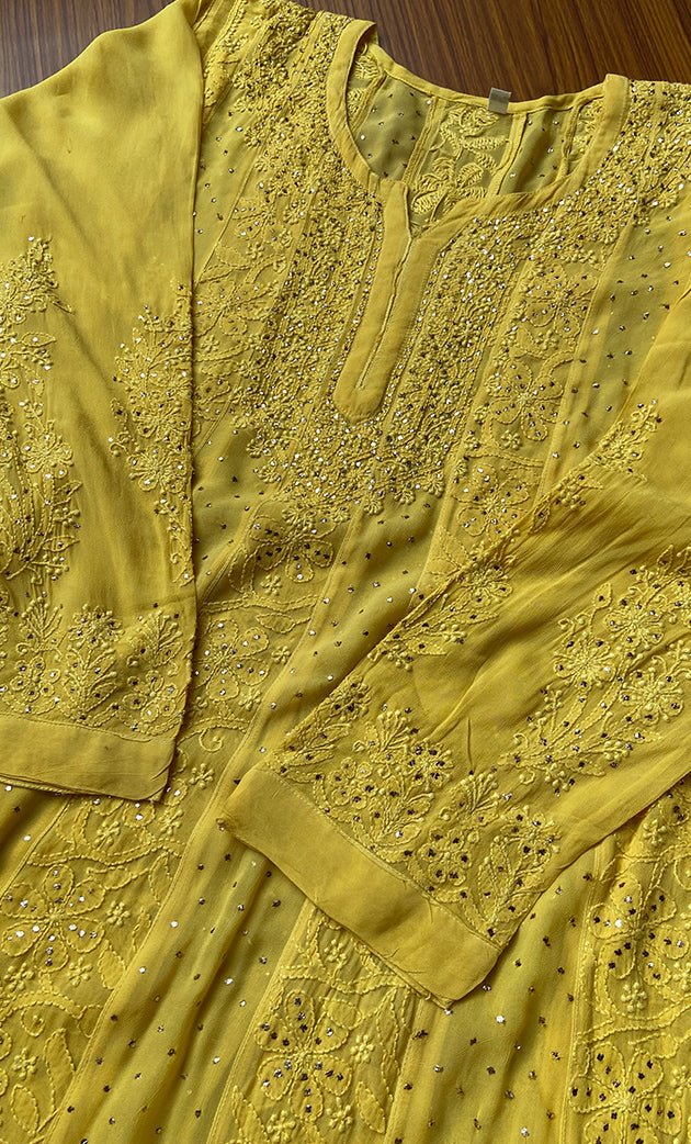 Nilofar Women's Lakhnavi Handcrafted Viscose Georgette Chikankari Anarkali - HONC0269042