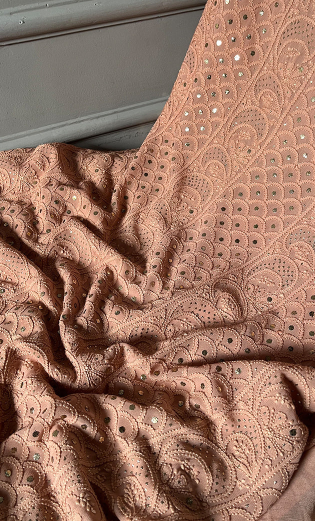 Women's Lakhnavi Handcrafted Viscose Georgette Chikankari Full Suit Material - HONC0271097