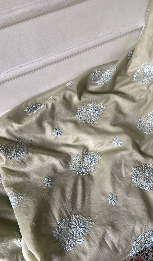 Women's Lakhnavi Handcrafted Chanderi Silk Unstitched Chikankari Full Suit - HONC0350702