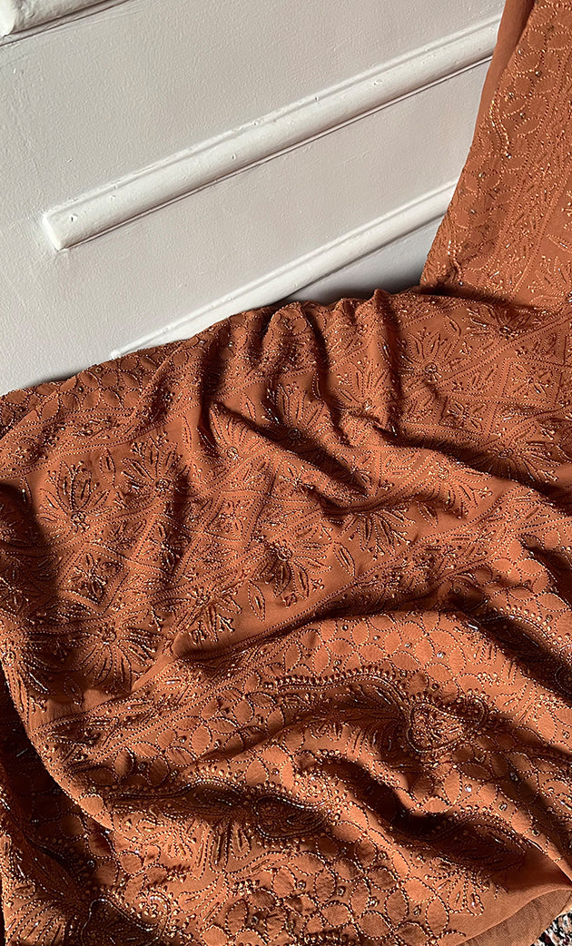 Women's Lucknowi Handcrafted Viscose Georgette Unstitched Chikankari Suit Material - HONC0325140